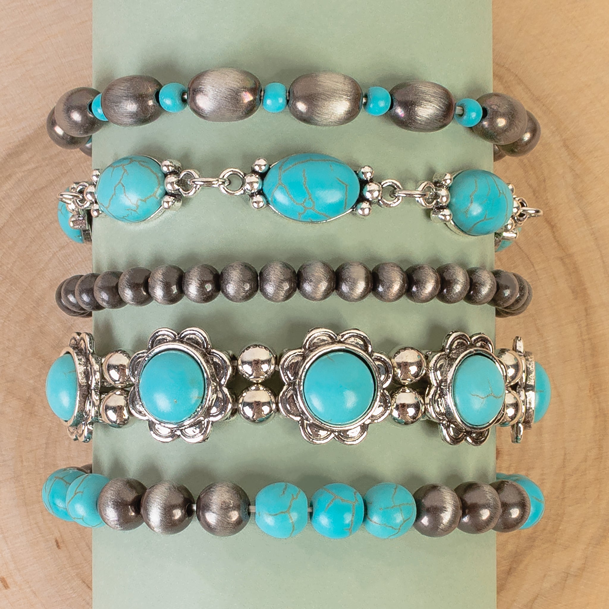 Silver and Turquoise Bloom Bracelet Stack