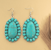 Silver And Turquoise Squash Blossom Dangle Earrings