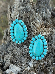 Silver And Turquoise Squash Blossom Dangle Earrings