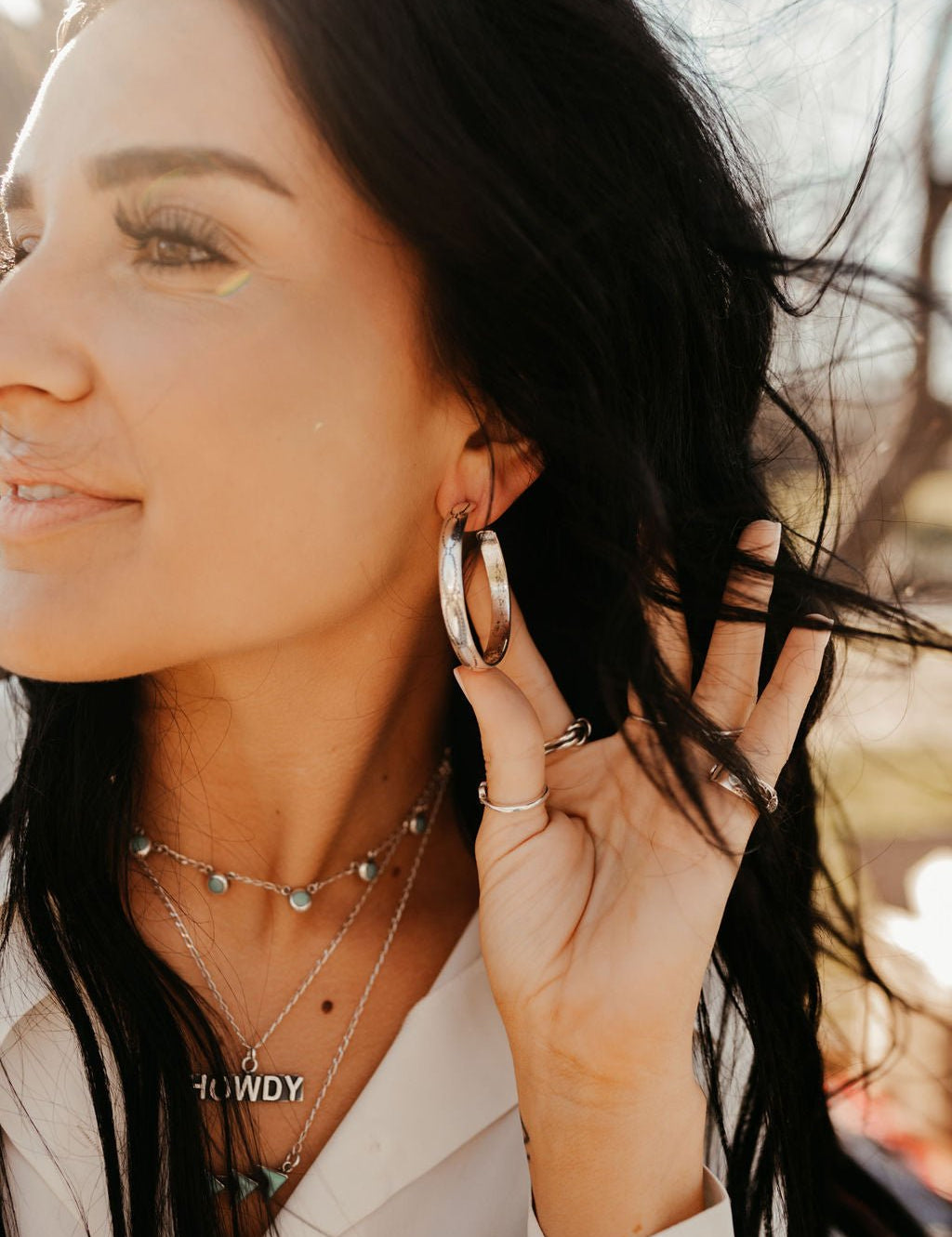 Silver Aztec Stamped Hoop EarringSilverOS