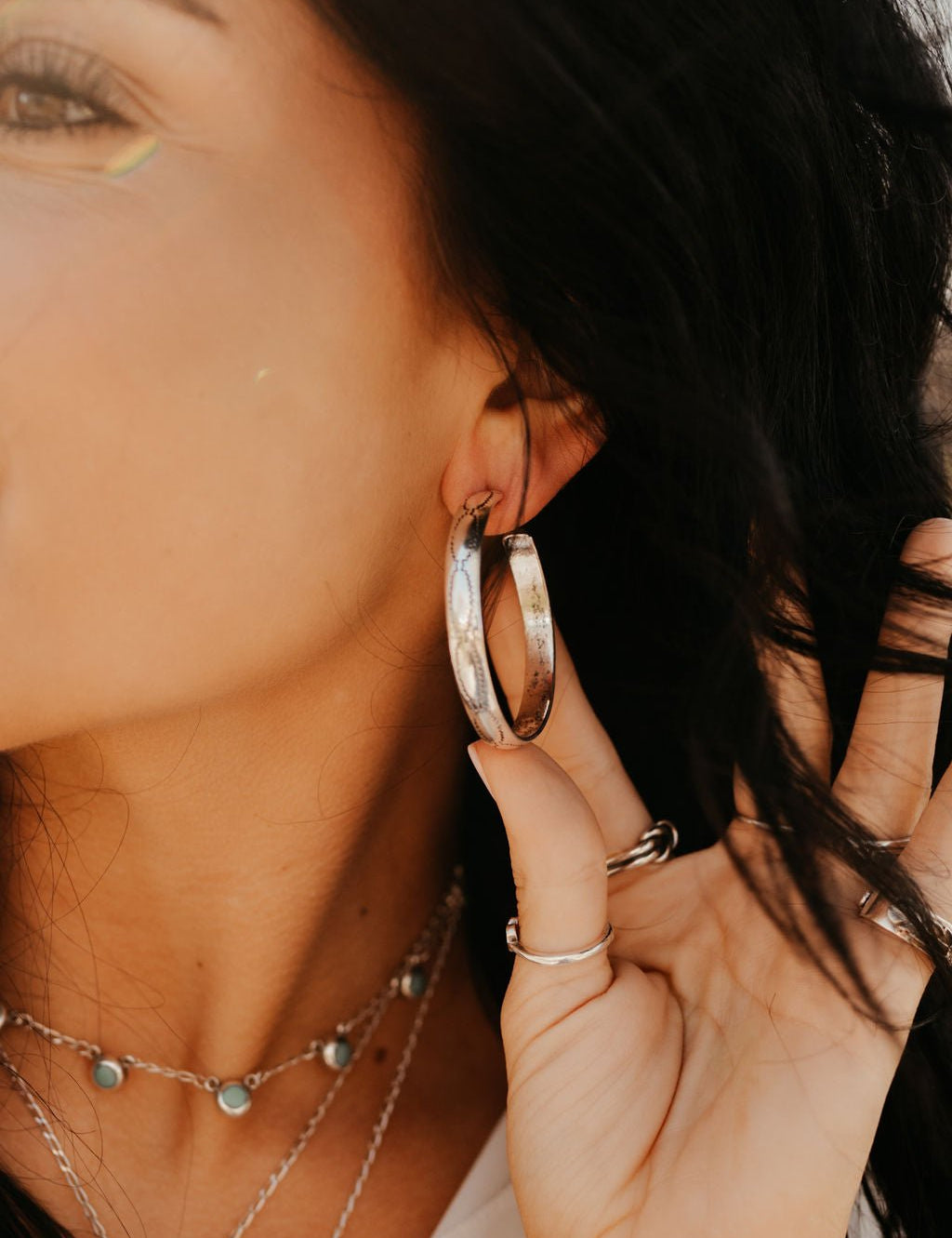 Silver Aztec Stamped Hoop EarringSilverOS