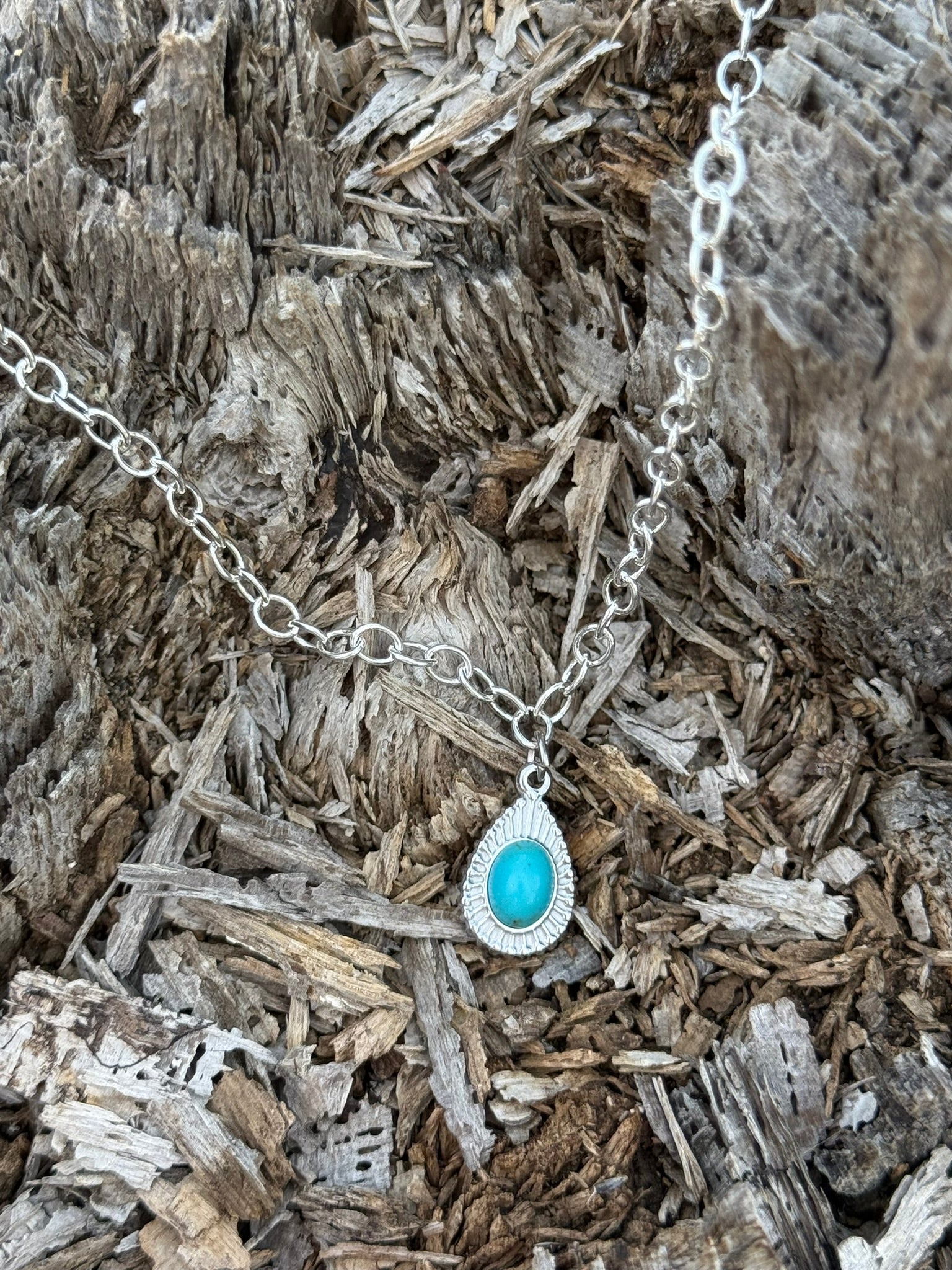 Silver Azure Aura Teardrop Pendant Necklace
