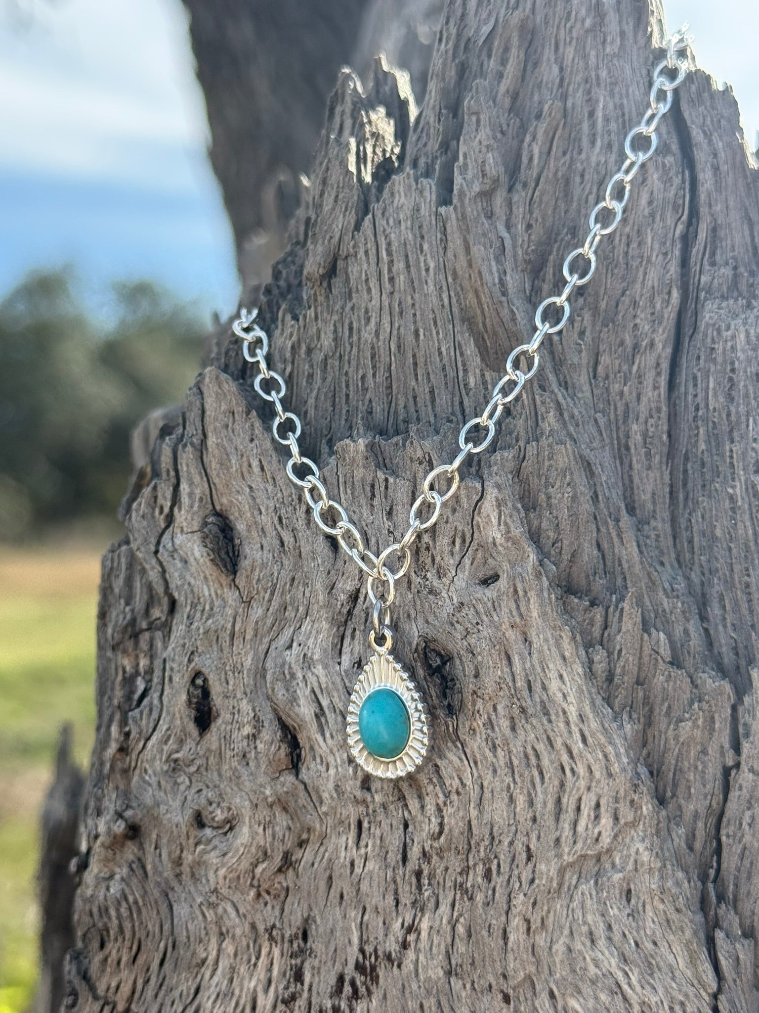 Silver Azure Aura Teardrop Pendant Necklace