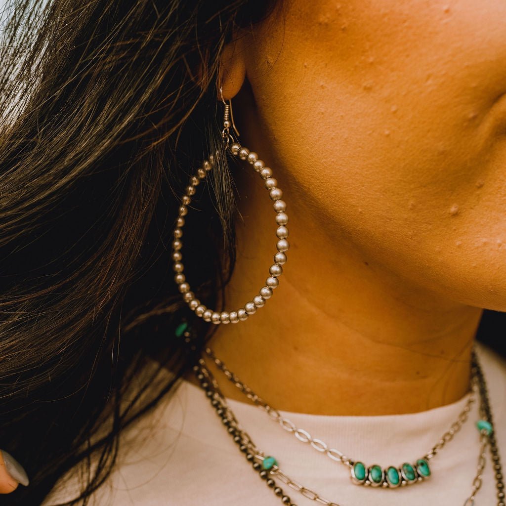 Silver Beaded Hoop EarringsSilverOS