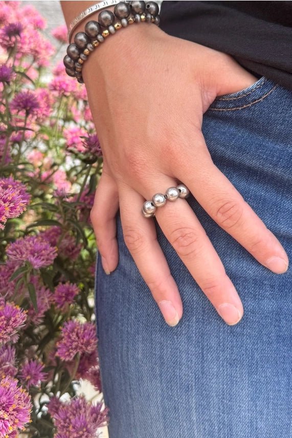 Silver Beaded Stretch Ring
