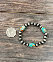 Silver Beaded Turquoise Stretch Bracelet