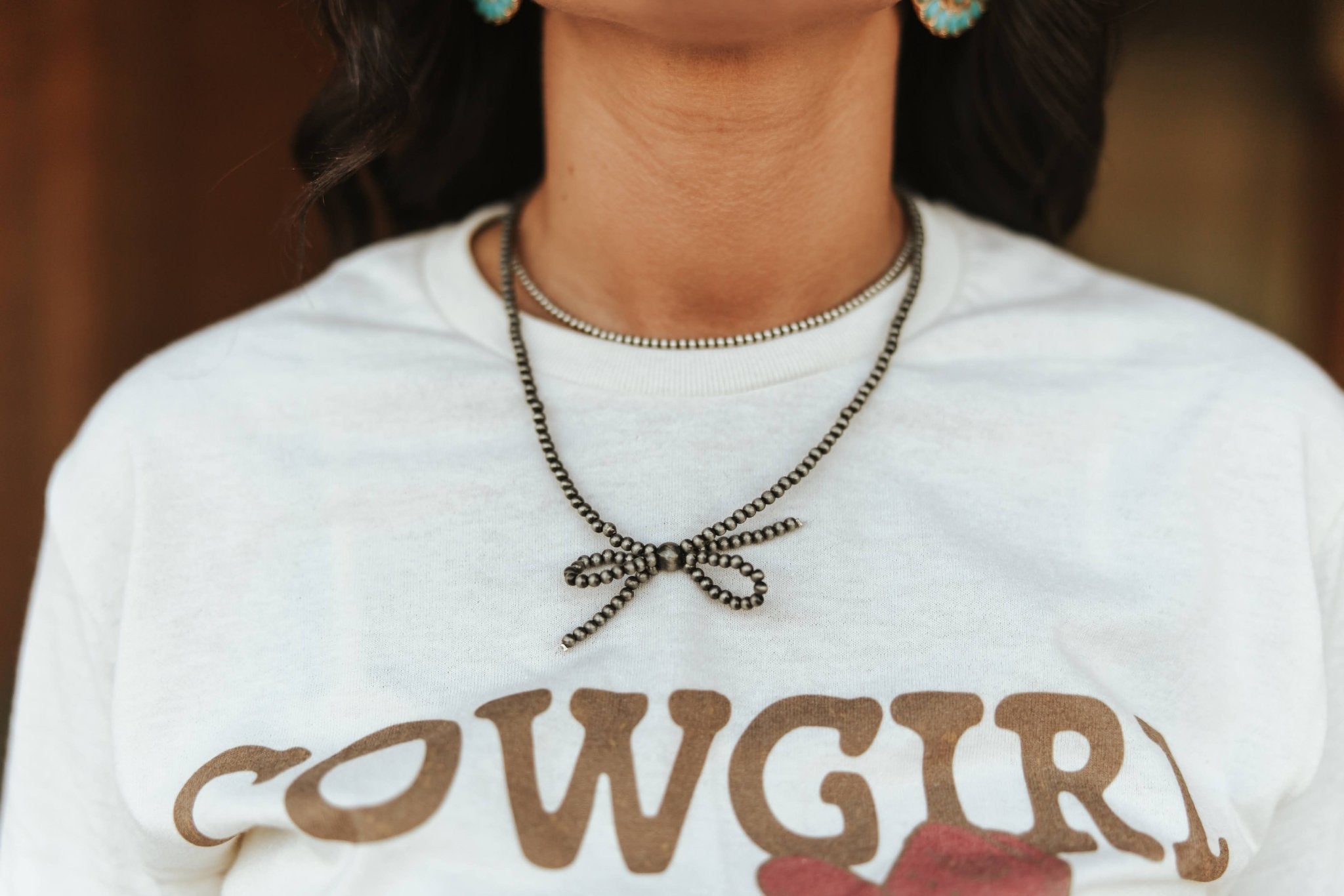 Silver Beads Bow Necklace
