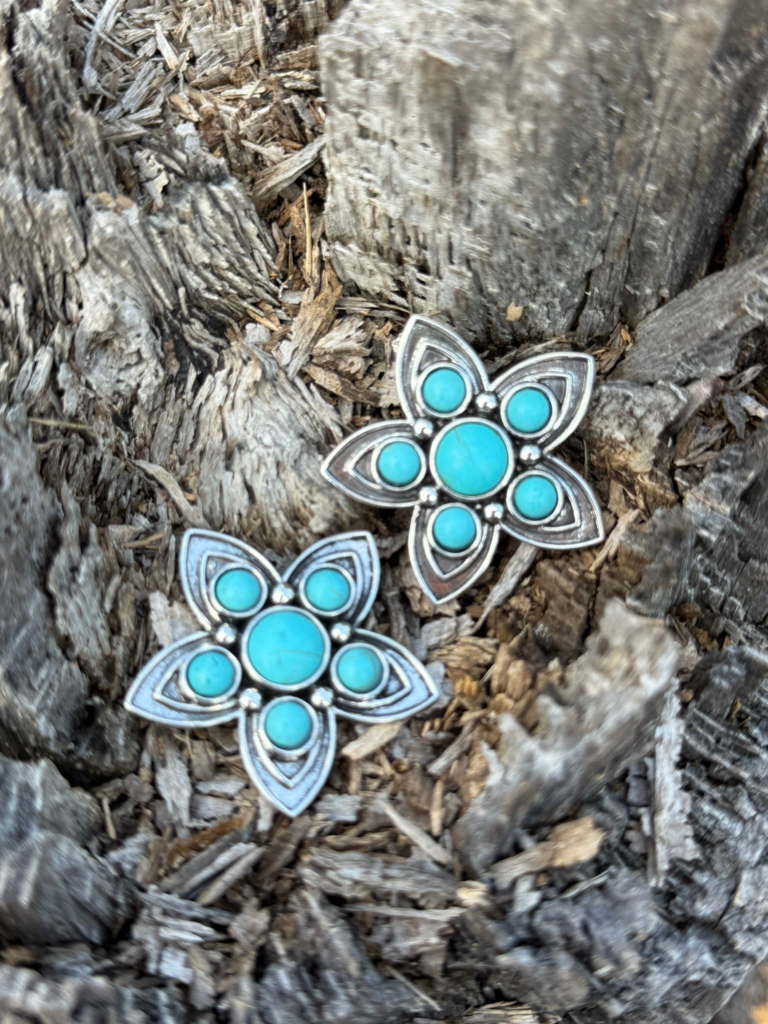 Silver Bloom Turquoise Flower Stud Earrings