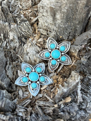 Silver Bloom Turquoise Flower Stud Earrings