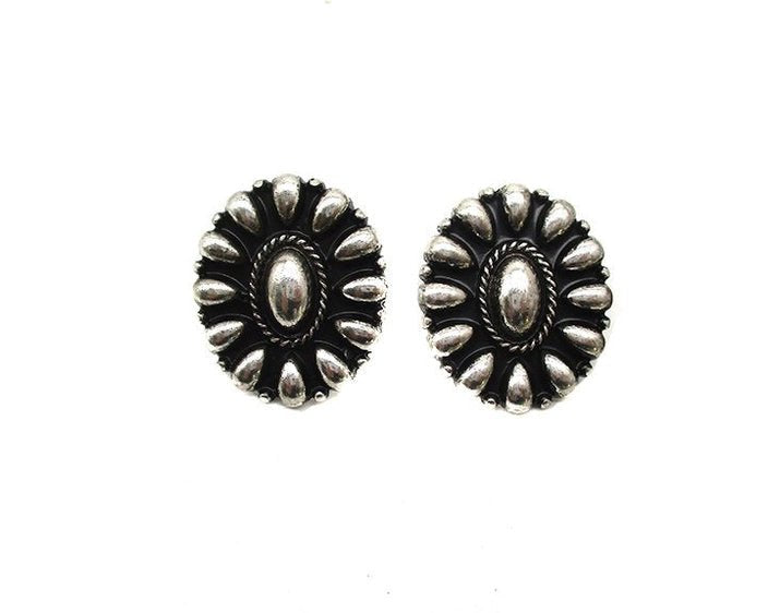 Silver Concho Oval Post Earrings