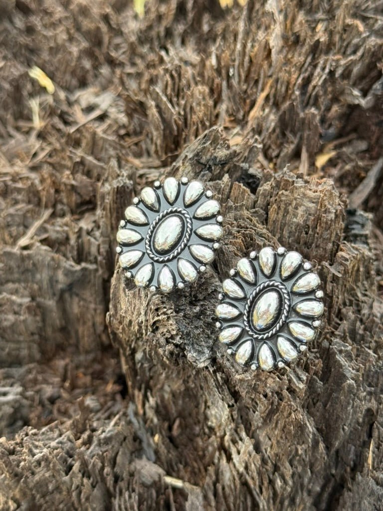 Silver Concho Oval Post Earrings