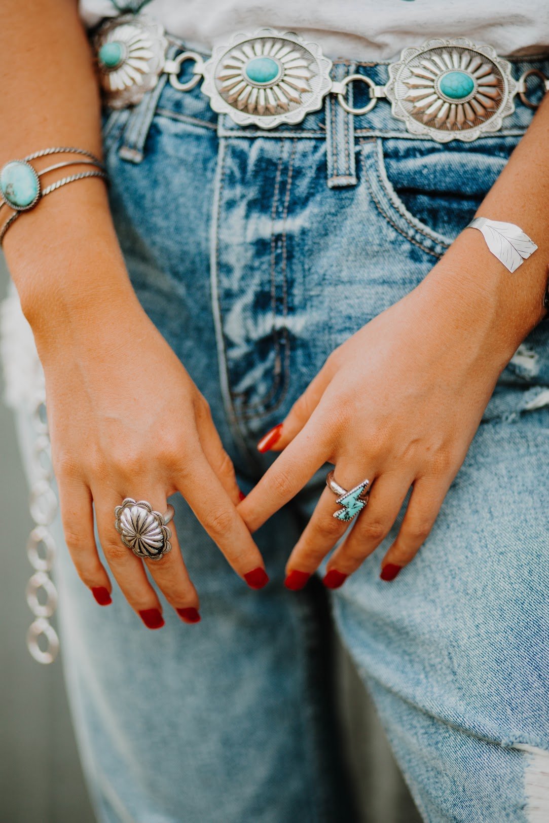 Silver Concho Turquoise Stone BeltSilverS/M