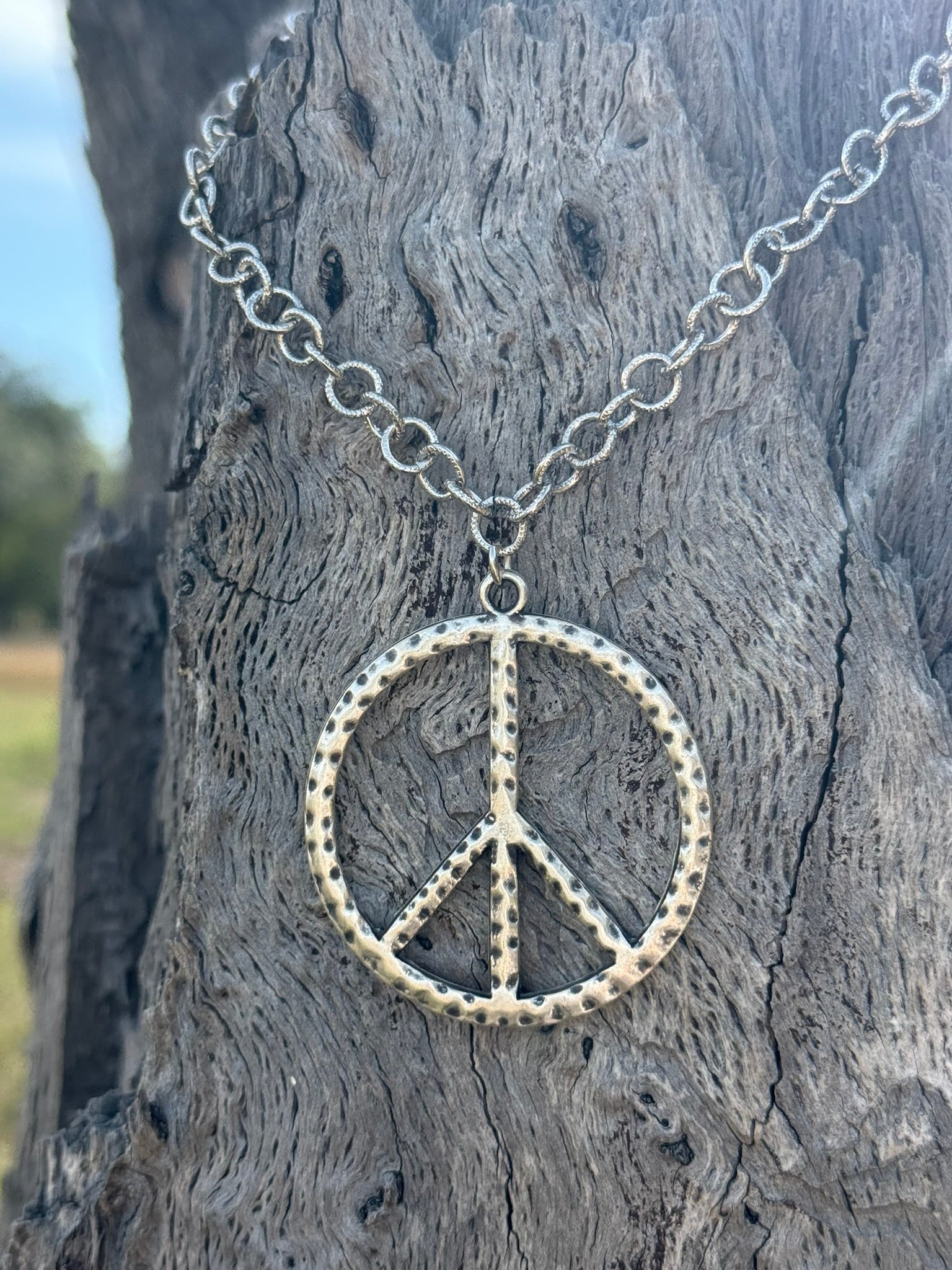 Silver Hammered Soul Peace Chain Necklace