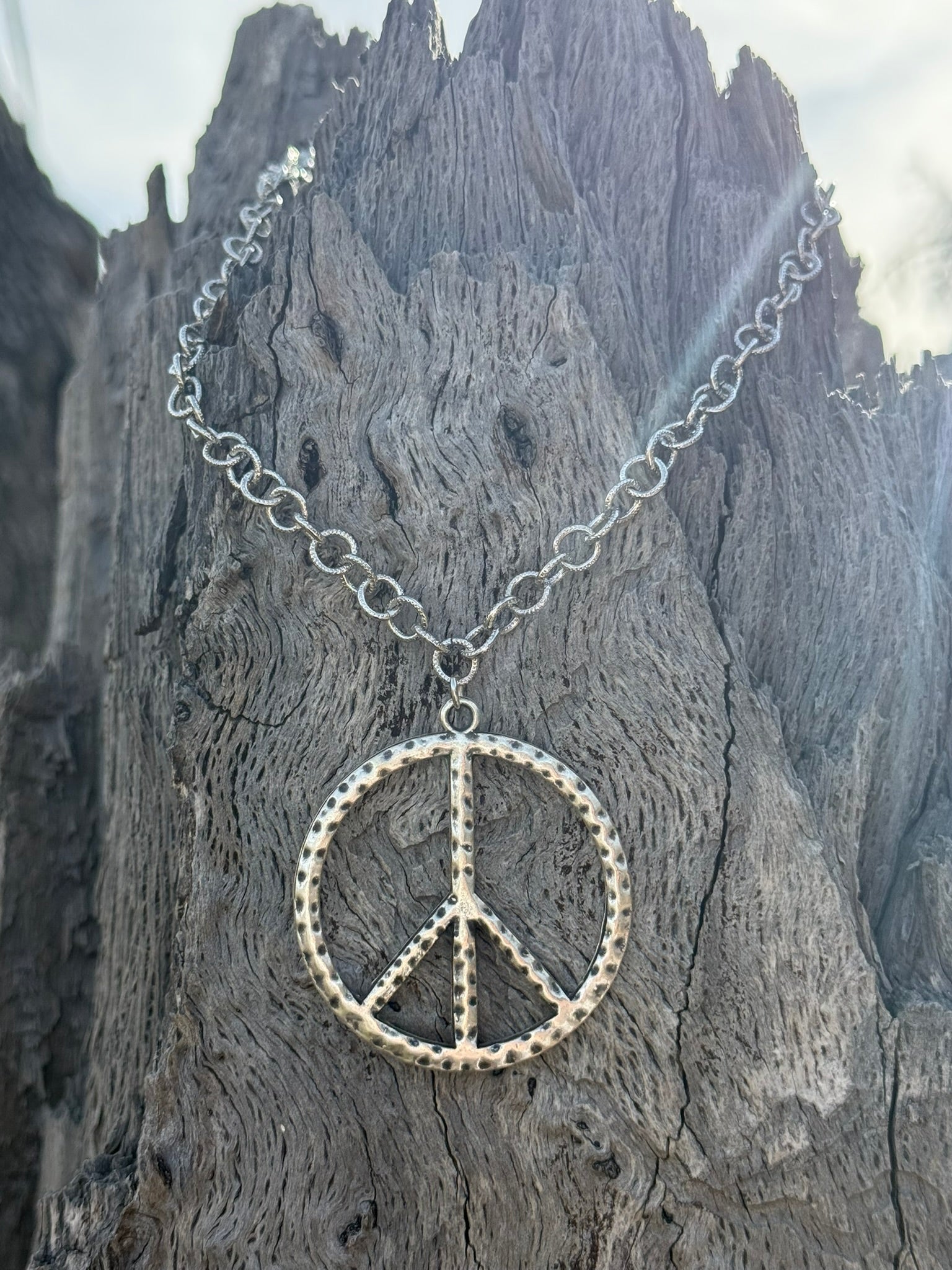 Silver Hammered Soul Peace Chain Necklace