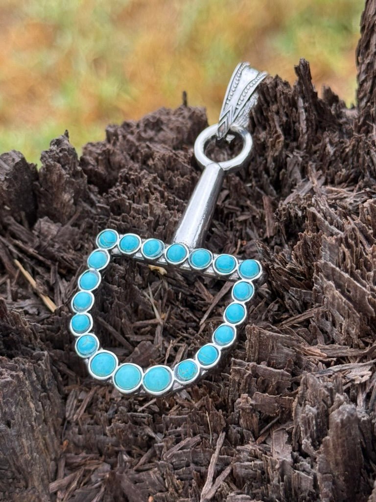 Silver Horseshoe Turquoise Cluster Pendant