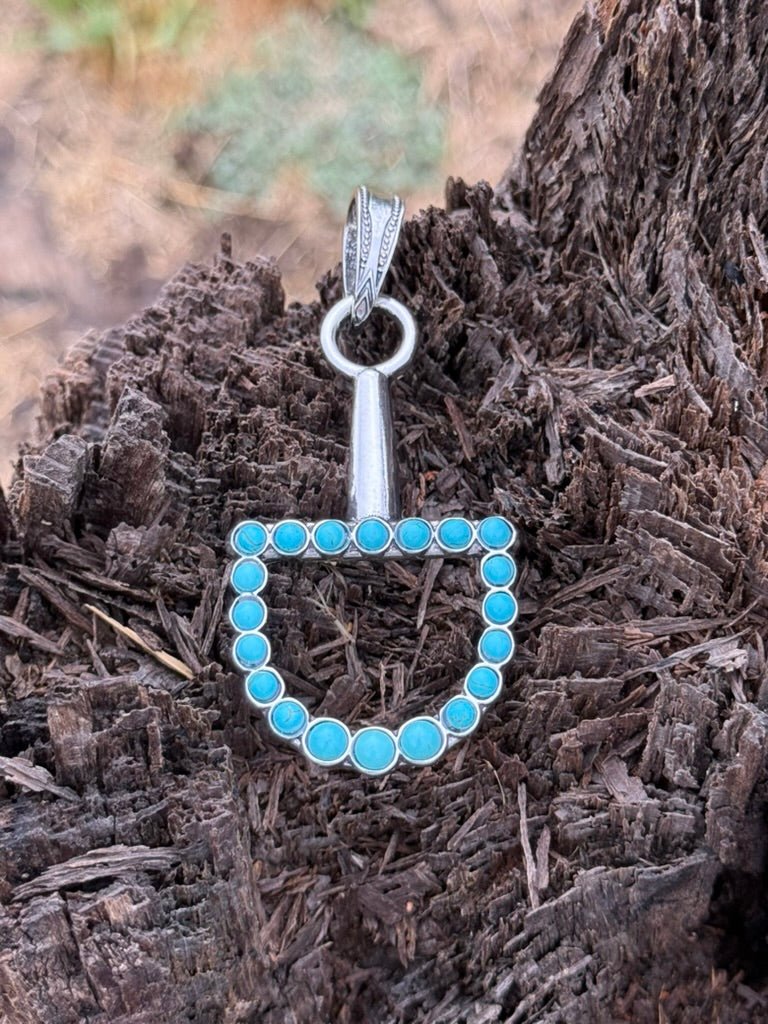 Silver Horseshoe Turquoise Cluster Pendant
