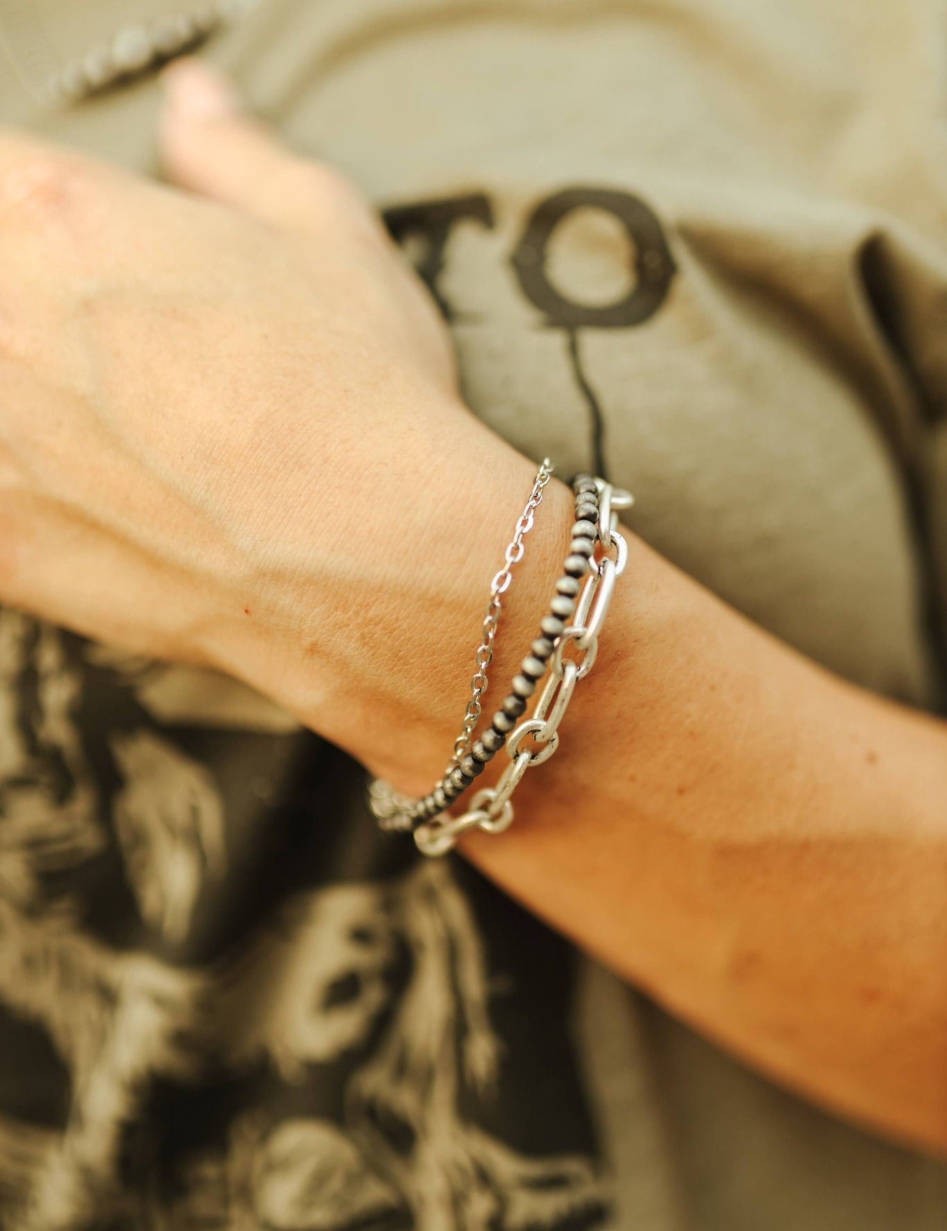 Silver Pearl Chain Layer Bracelet