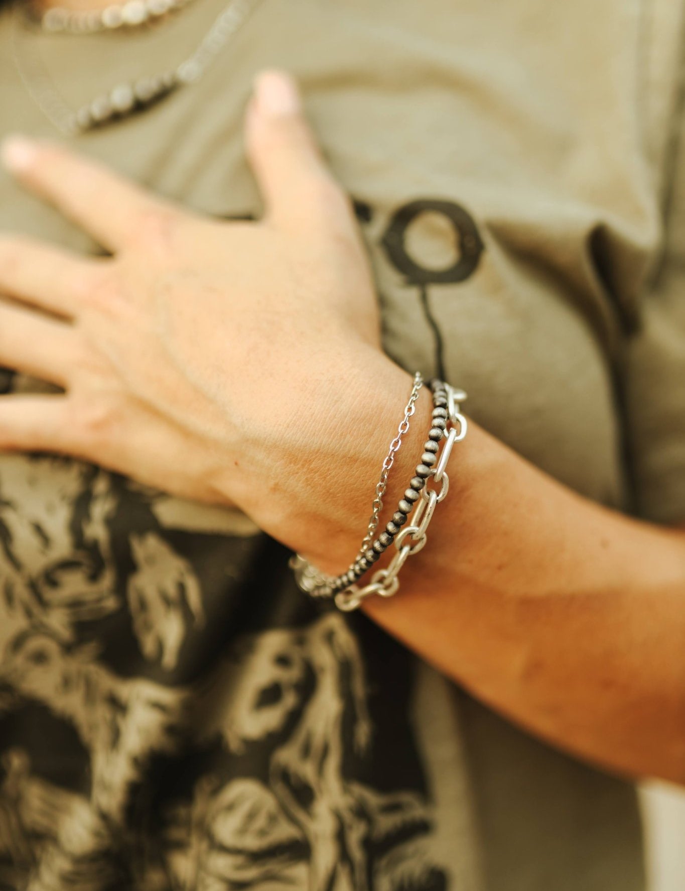 Silver Pearl Chain Layer Bracelet