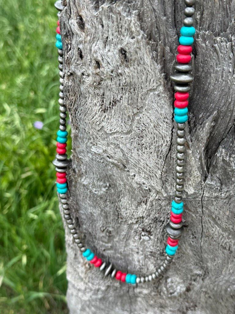 Silver Pearl Multi - Color Stone Beads Necklace