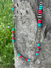 Silver Pearl Multi - Color Stone Beads Necklace