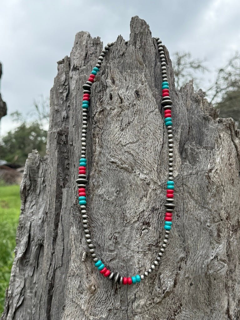 Silver Pearl Multi - Color Stone Beads Necklace