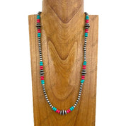 Silver Pearl Multi - Color Stone Beads Necklace