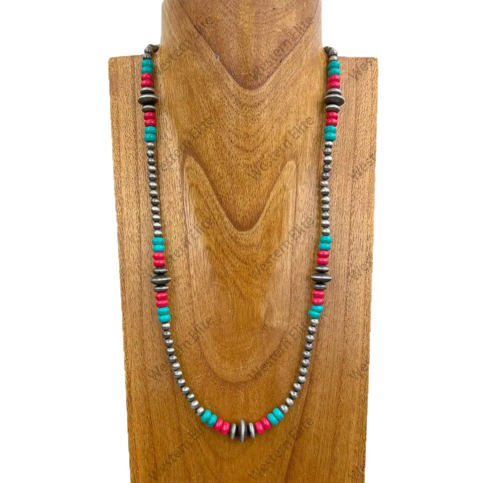 Silver Pearl Multi - Color Stone Beads Necklace
