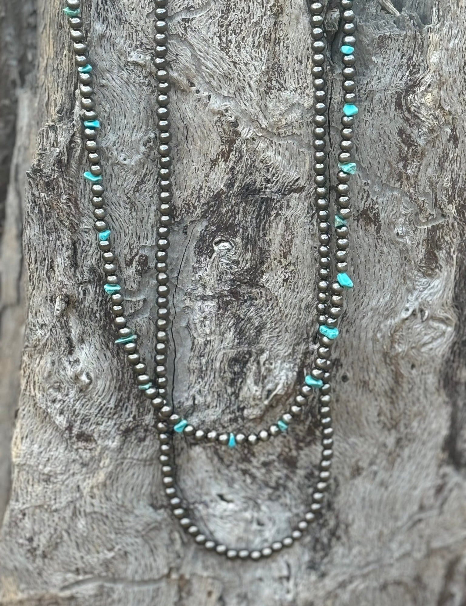 Silver Pearls and Turquoise Chips Layered Necklace