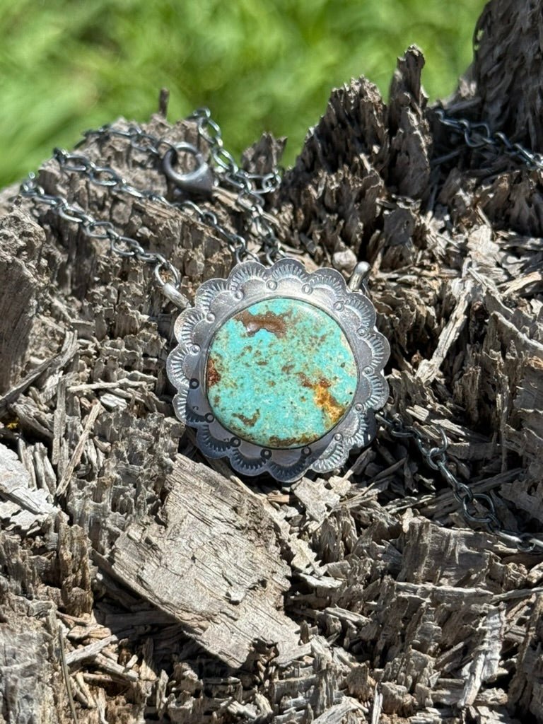 Silver Petal Turquoise Chain NecklaceRoyston