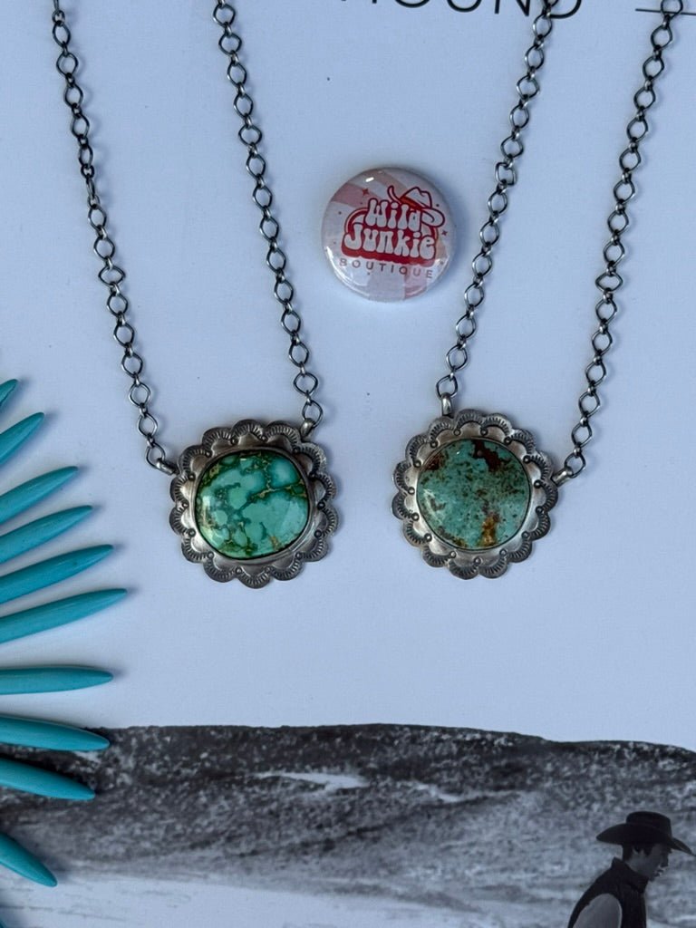 Silver Petal Turquoise Chain NecklaceRoyston