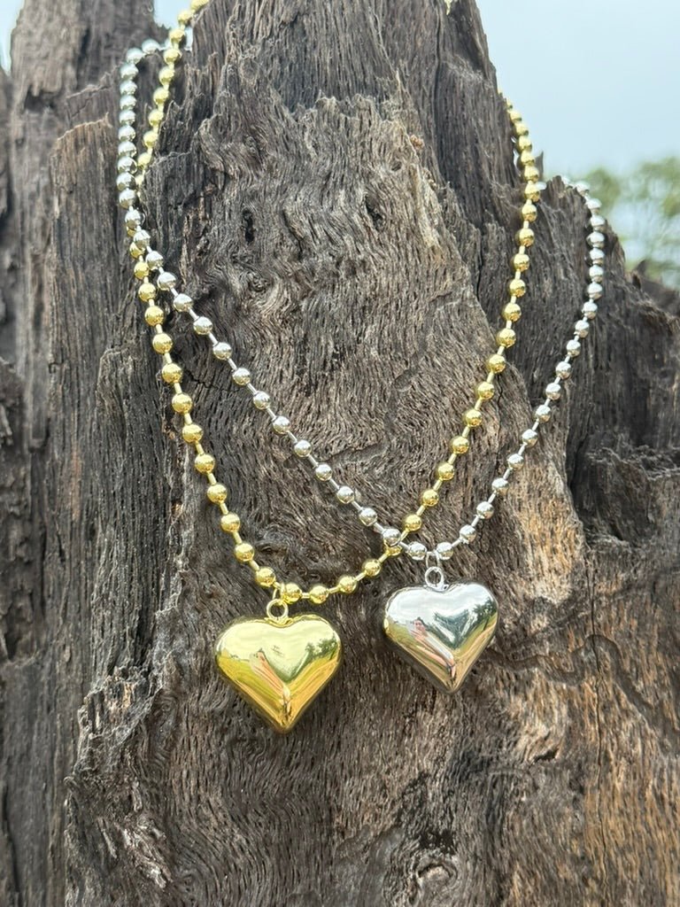 Silver Puff Heart Necklace