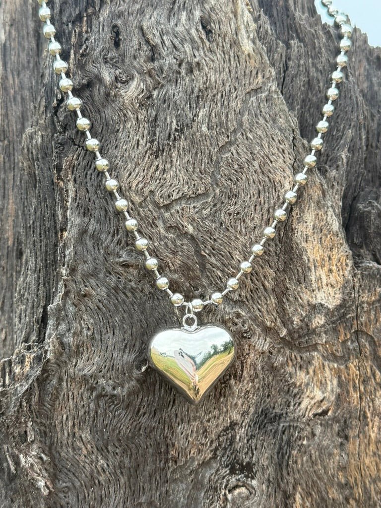 Silver Puff Heart Necklace