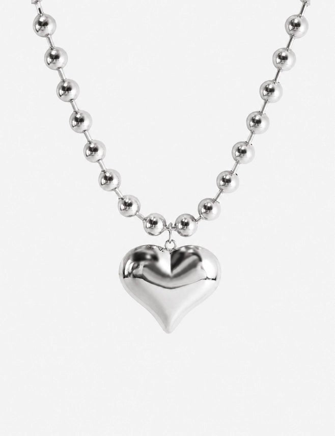 Silver Puff Heart Necklace