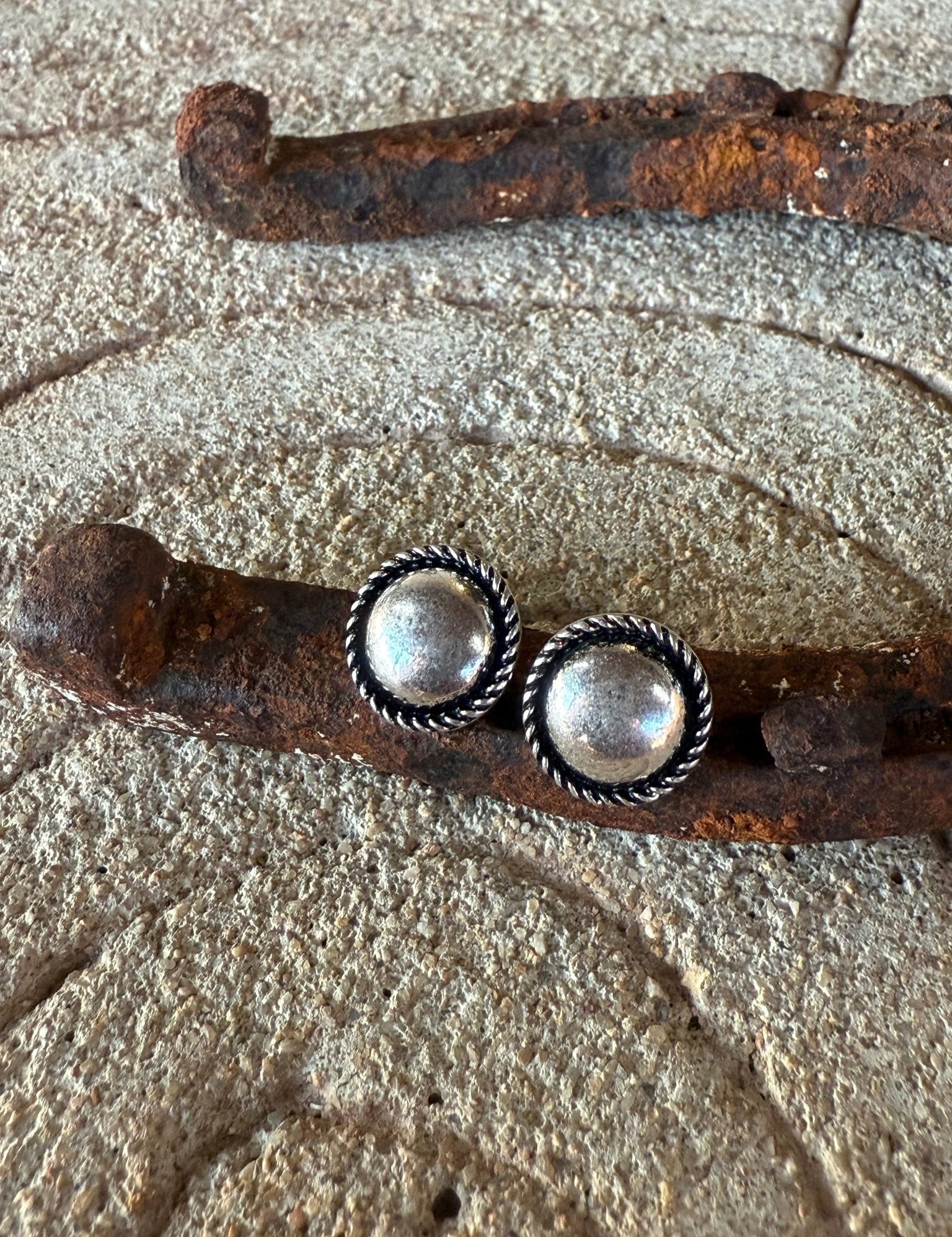 Silver Rope Edge Stud Earrings
