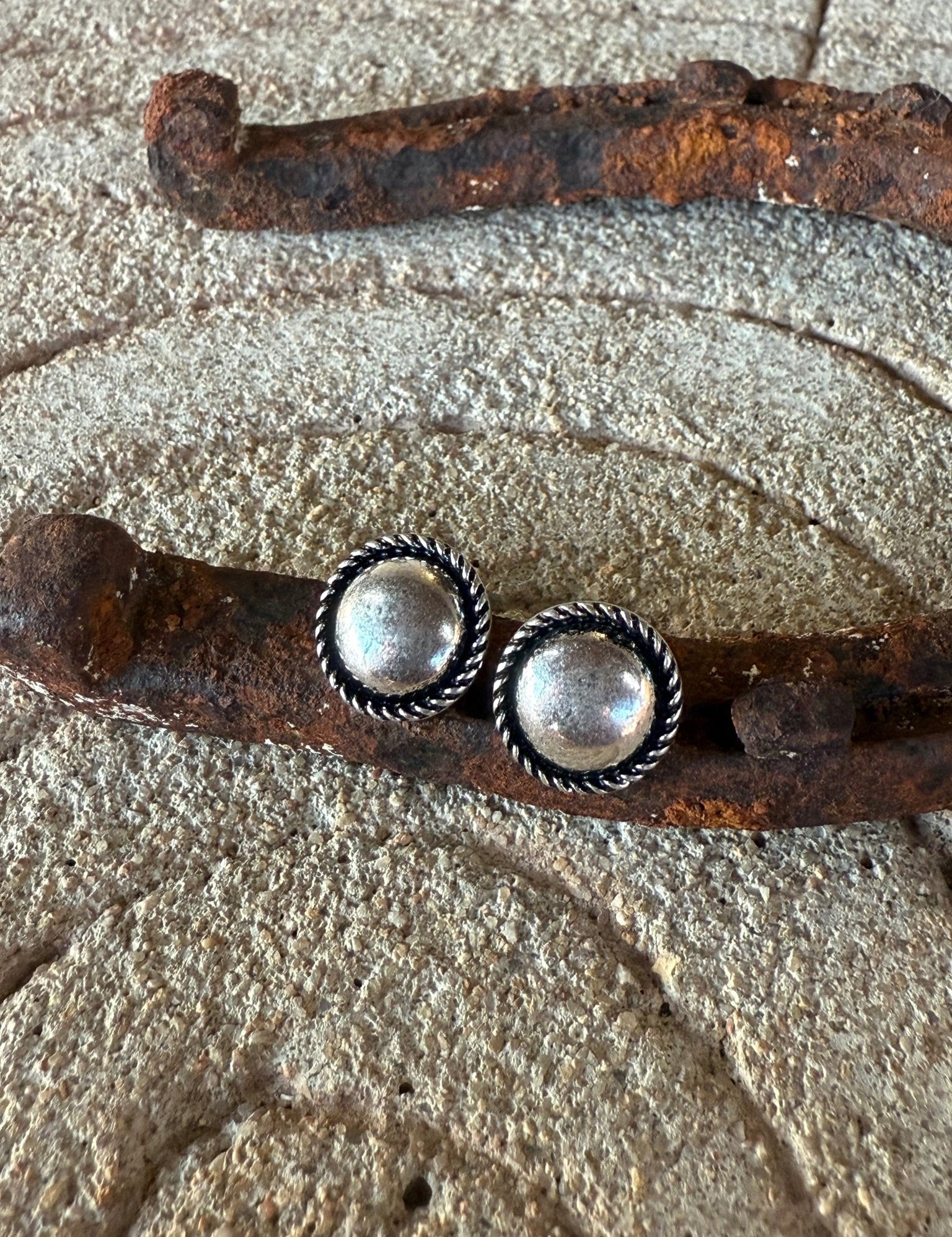 Silver Rope Edge Stud Earrings