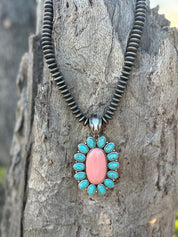 Silver Roundel Flower Pendant Necklace