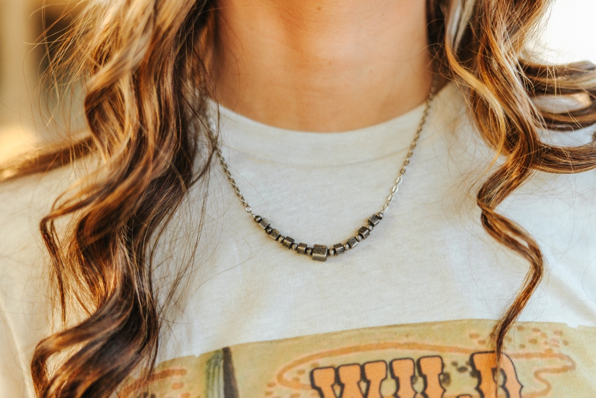 Silver Square Beaded Necklace