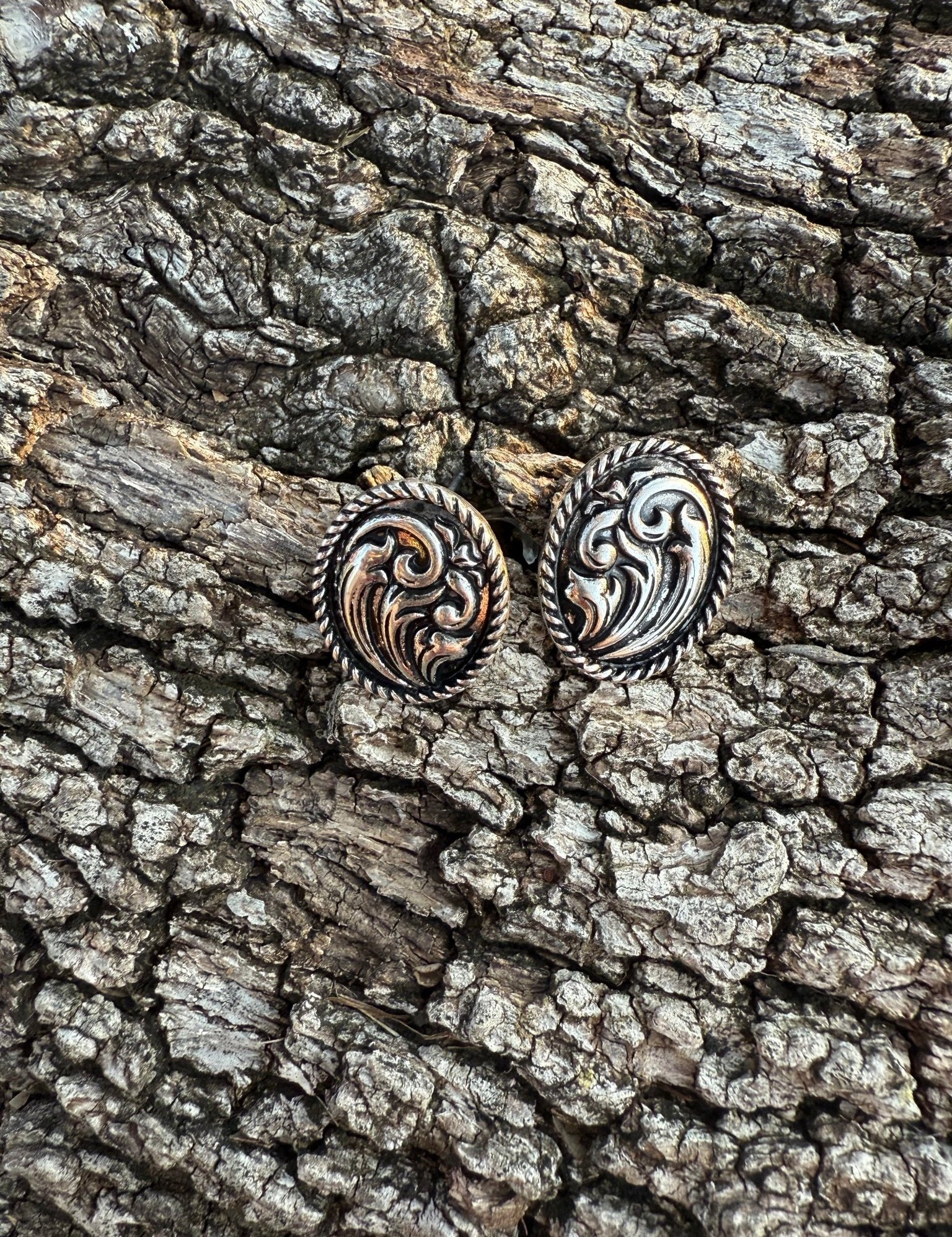 Silver Tooled Oval Studs