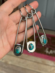 Silver Turquoise Safety Pin Keychain