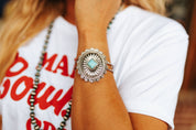 Silvertone Turquoise Concho Hinge BraceletTurquoiseOS