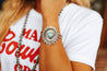 Silvertone Turquoise Concho Hinge BraceletTurquoiseOS