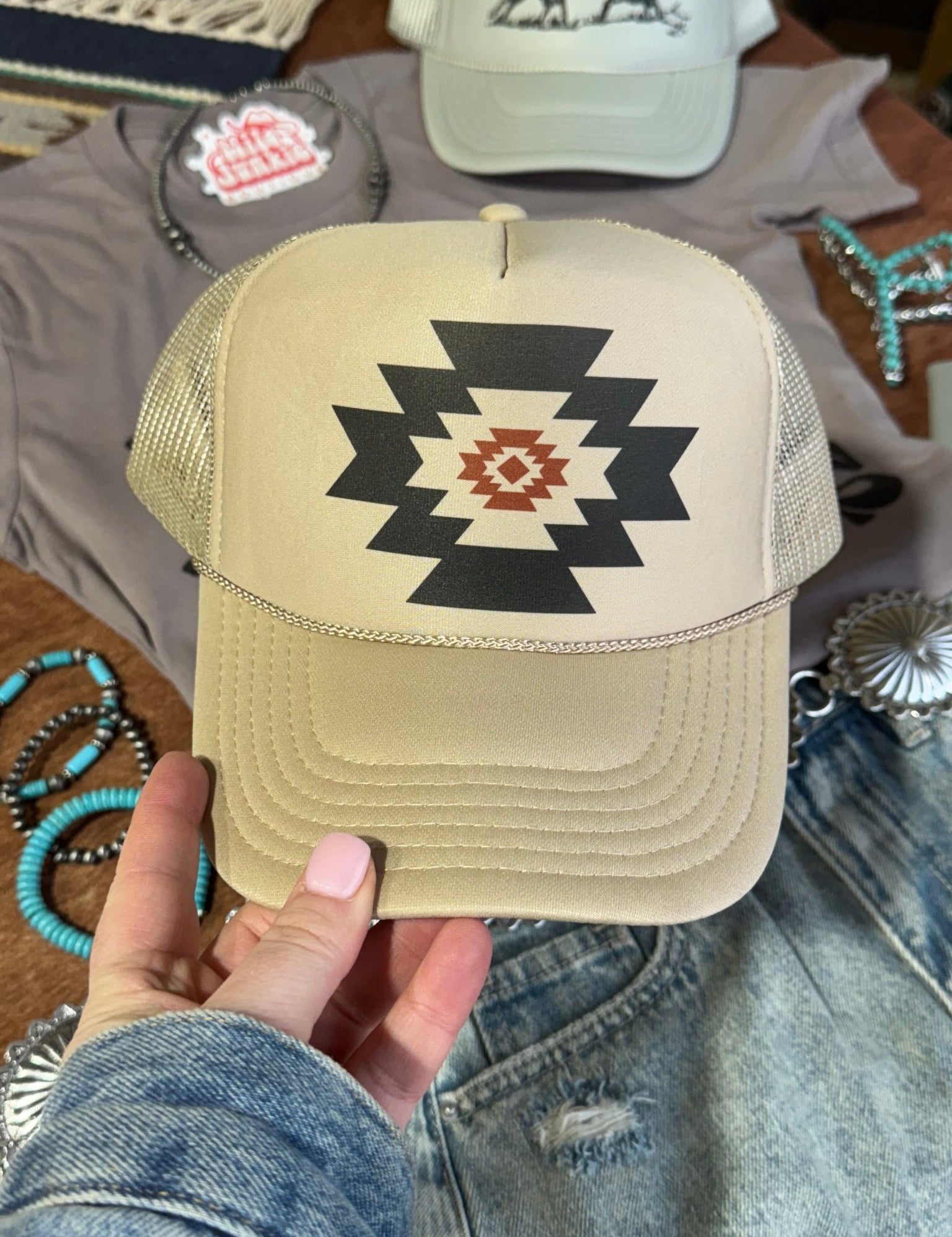 Simple Aztec Trucker HatTan