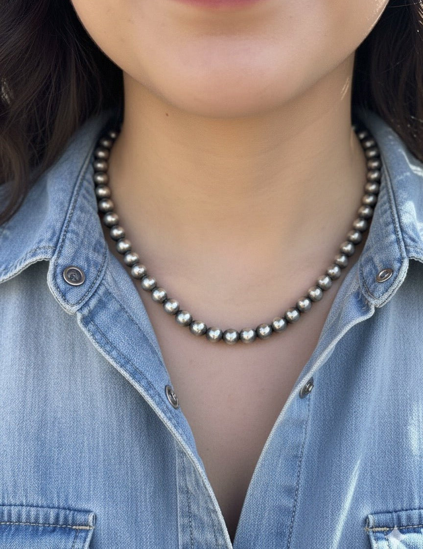 Single Strand Sterling Silver Beads Necklace