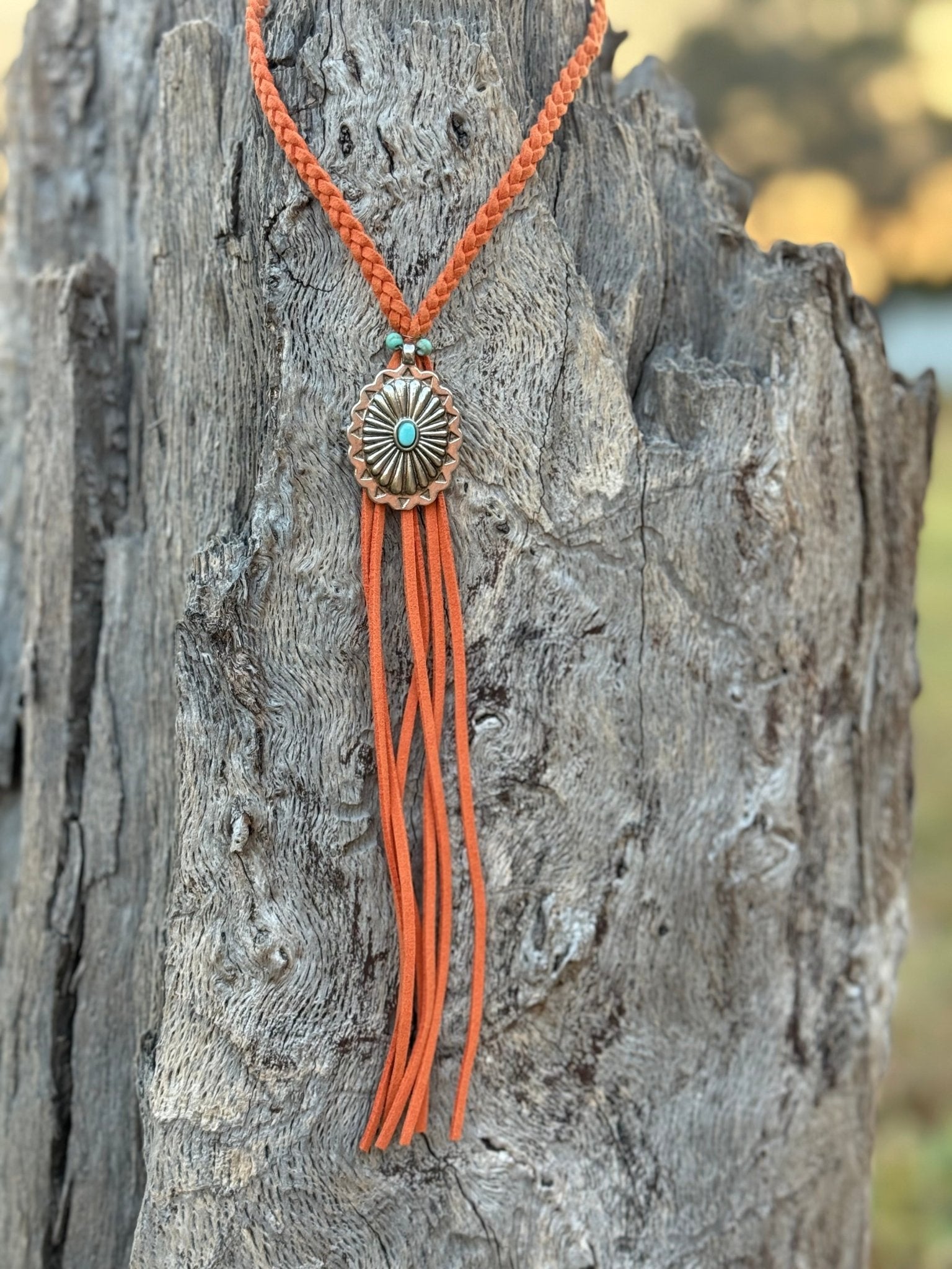 Skyfire Braided Leather Tassel Necklace