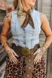 Sleeveless Button Down V - Neck Denim VestS