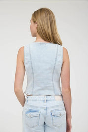 Sleeveless Button Down V - Neck Denim VestS