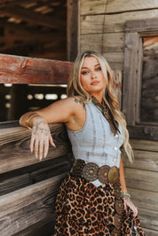 Sleeveless Button Down V - Neck Denim VestS