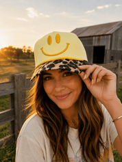Smiley Embroidered Leopard Trucker Hat