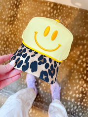 Smiley Embroidered Leopard Trucker Hat