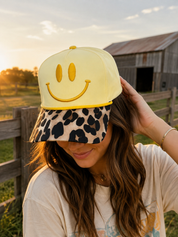 Smiley Embroidered Leopard Trucker Hat